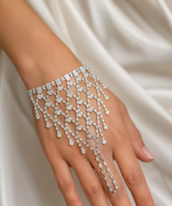 Luxury Βραχιόλι Δαχτυλίδι (Hand Chain) με Στρας Ασημί