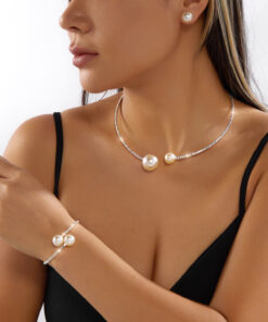 Alternative view of Ασημί Σετ Κολ Σετ Κολιέ, Βραχιόλι και Σκουλαρίκια με Πέρλες